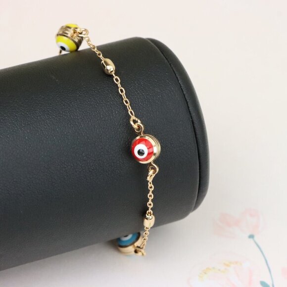 "Multicolor Evil Eye Rose Gold Bracelet with Adjustable Chain, XPBL1016 - Picture 2 of 12